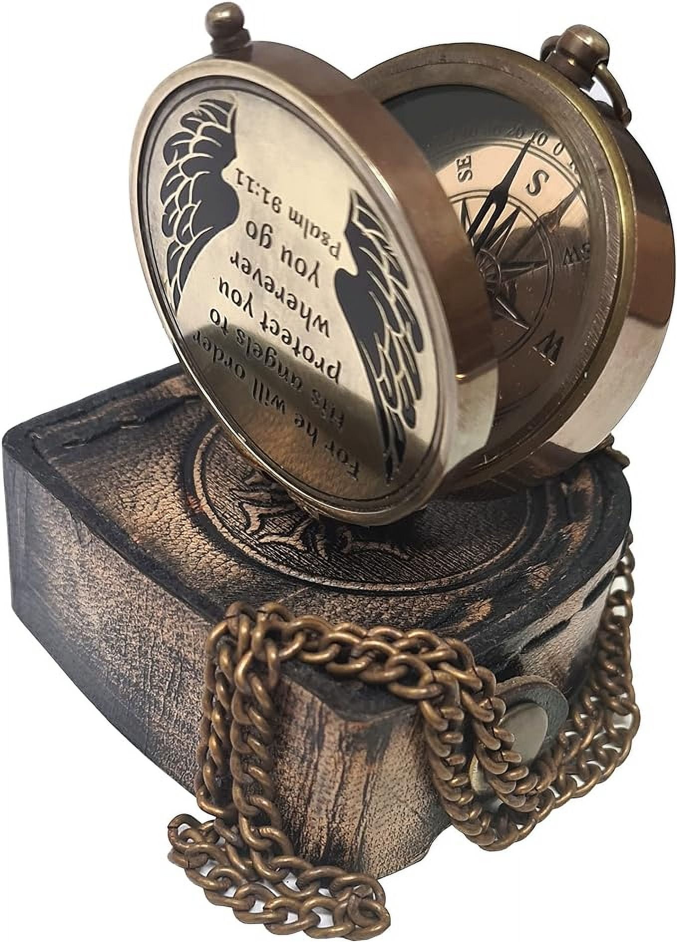 Maritime Treasures Instruments Brass Compass Engraved Gift for Son, Grandson, Daughter, Baptism, Confirmation Communion Godson Church Graduation Day Psalm91:11