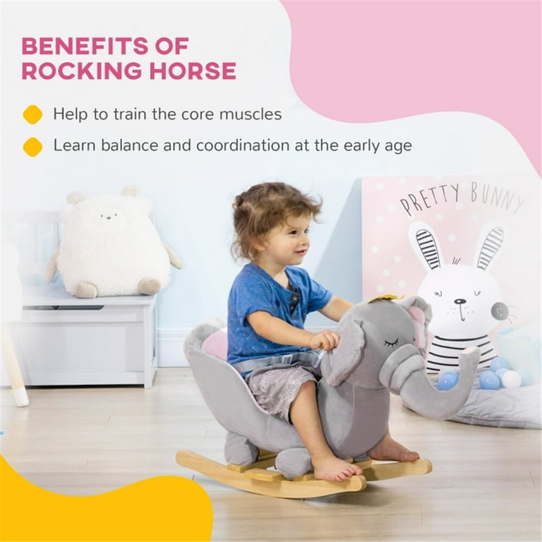 Baby Rocking Horse for Children 18 36 Months Plush Animal Rocker Toy with Wooden Frame Outdoor Gaming Rocker for Toddlers Kids Boys Girls Ride on Toys Silver Grey Elephant Walmart