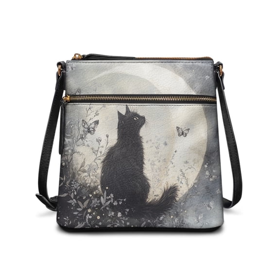 Tutolipy Cat Moon Sling Bag Satchel Bag, Water-Resistant Adjustable Strap PU Crossbody Bag Easy Opening and Closing Design for Everyday Wear Shopping Trip