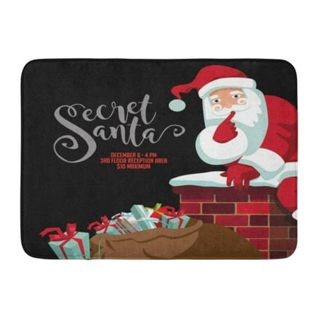 GODPOK Red Secret Santa Party Cartoon Claus Climbing Into The Chimney to Deliver His Sack of Gifts 10 White Rug Doormat Bath Mat 23.6x15.7