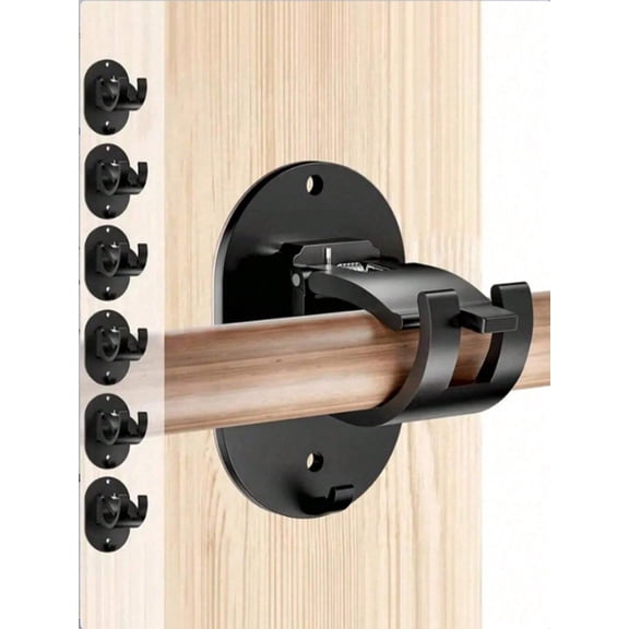 4pcs No Drill Window Curtain Rod Brackets Self Adhesive Adjustable Rod Holders for Bathroom Bedroom Living Room Kitchen Black