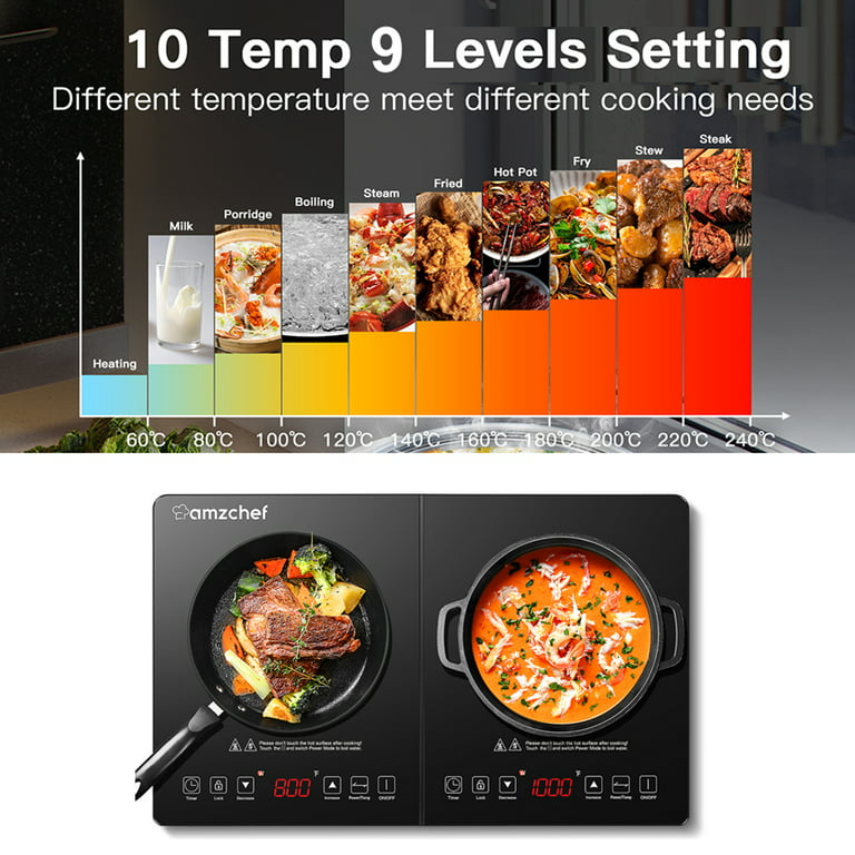 AMZCHEF Portable Double Induction Cooktop with 2 Burners YL18-DC08