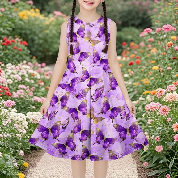 JUSLIO Dresses for Girls Dance Dresses Dancewear Crew Neck Sleeveless Casual Dress Size 4 Y
