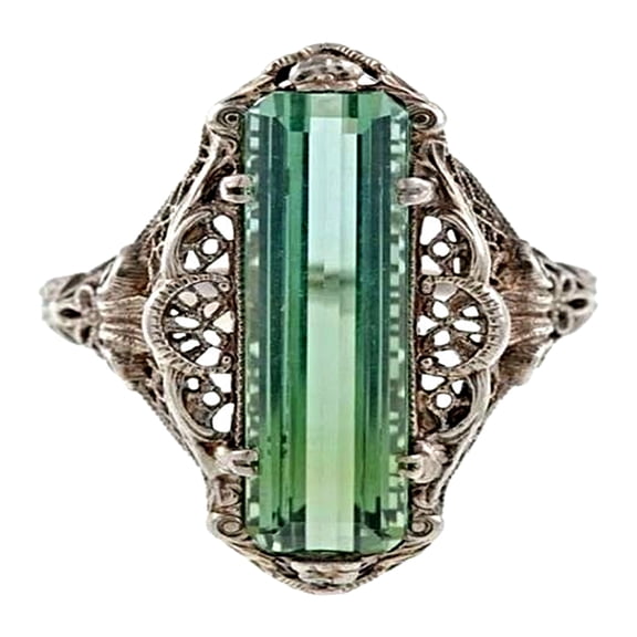 Yesbay Women Ring Hollow Out Green Cubic Zirconia Jewelry Vintage Finger Ring for Wedding Party Banquet Birthday