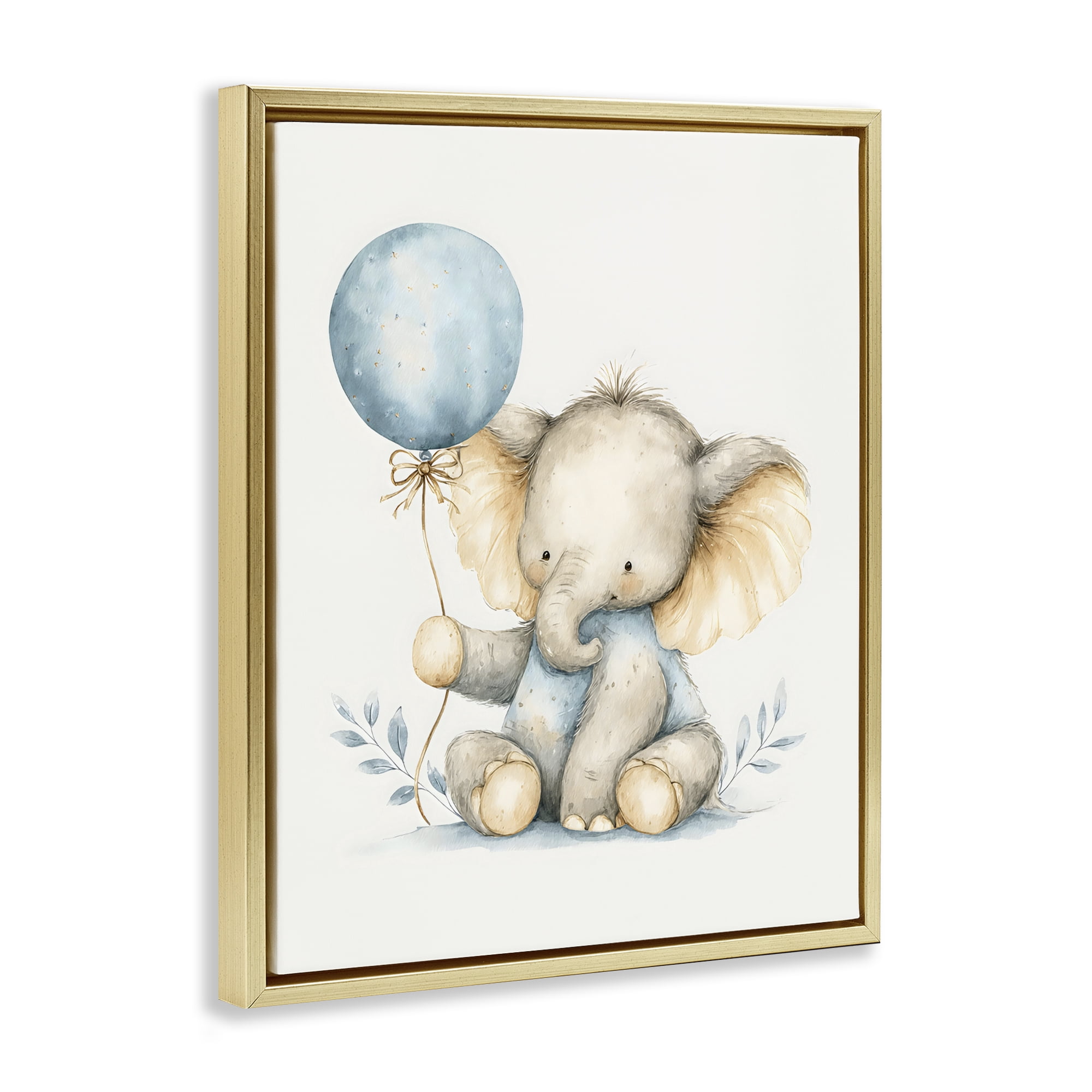 Stupell Industries Watercolor Nursery Elephant Gold Framed Floater Canvas Wall Art, design by LSR Design Studio