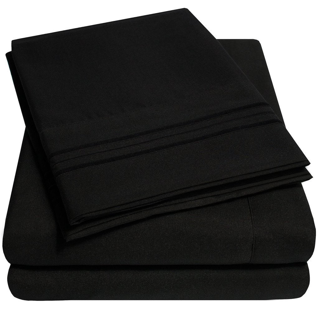 Over 40 Colors Luxury Bed Sheets Set With Deep Pocket Wrinkle Free Hypoallergenic Bedding Black Sweet Home Collection NS-1500Q-BLK 1500 Supreme Collection Extra Soft Queen Sheets Set Queen Size Black