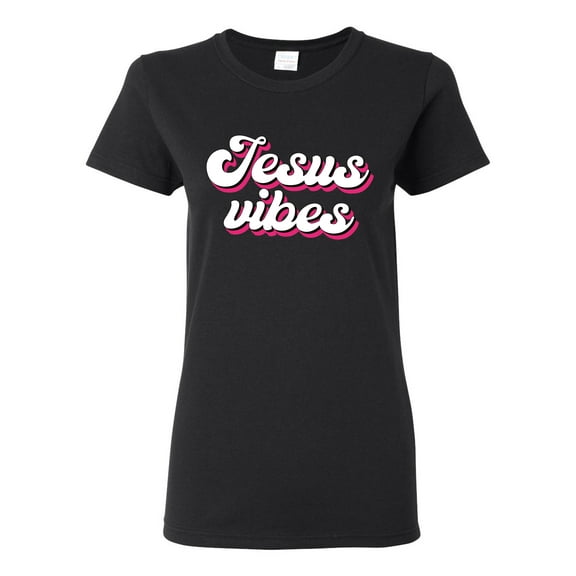 Wild Bobby Jesus Vibes Inspirational/Christian Women Graphic Tee, Black, Small
