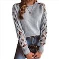 thumbnail image 2 of Suéter de Cuello Redondo con Mangas Raglán Huecas de Color Liso para Mujer, Estilo Y2K Gris M, 2 of 7