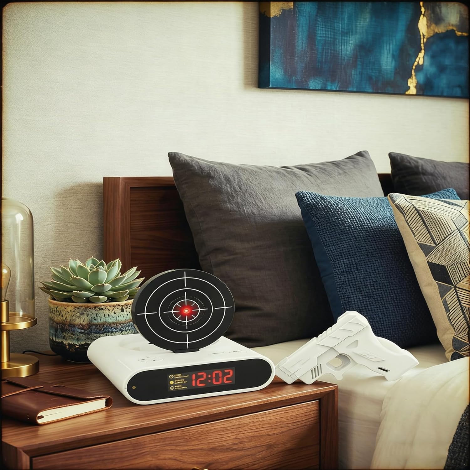 Gun Alarm Clock, Shot Timer, Shooting Timing Clocks, Display Ringtones Customization, Modern Target Creative Clocks, Shoot the Target to Shut It Off, Built for People Who Hate Mornings (White)