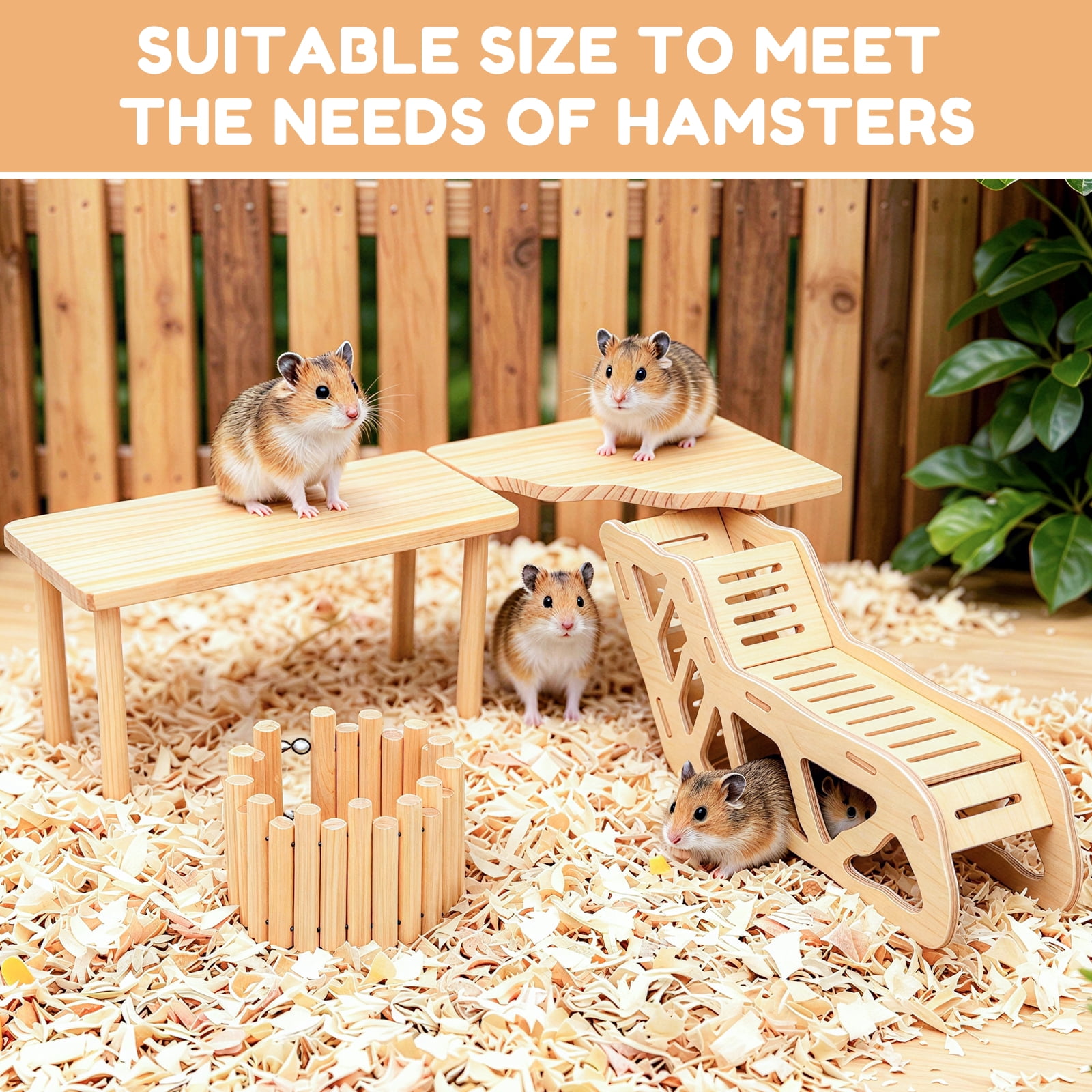 Threns 4 Pack Hamster Play Wooden Platform for Dwarf Syrian Hamsters Gerbils Mice Degus or Other Small Pets, Wooden Hamster Climbing Toy with Platform Decor