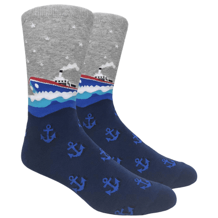 

Fine Fit Fun Crew Novelty Dress Casual Cave Trouser Socks Sea Anchor Steamboat