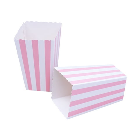 

24pcs Popcorn Boxes Rugby Stripe Pattern Decorative Dinnerware for Birthday Parties / Baby Showers / Graduations (Pink)