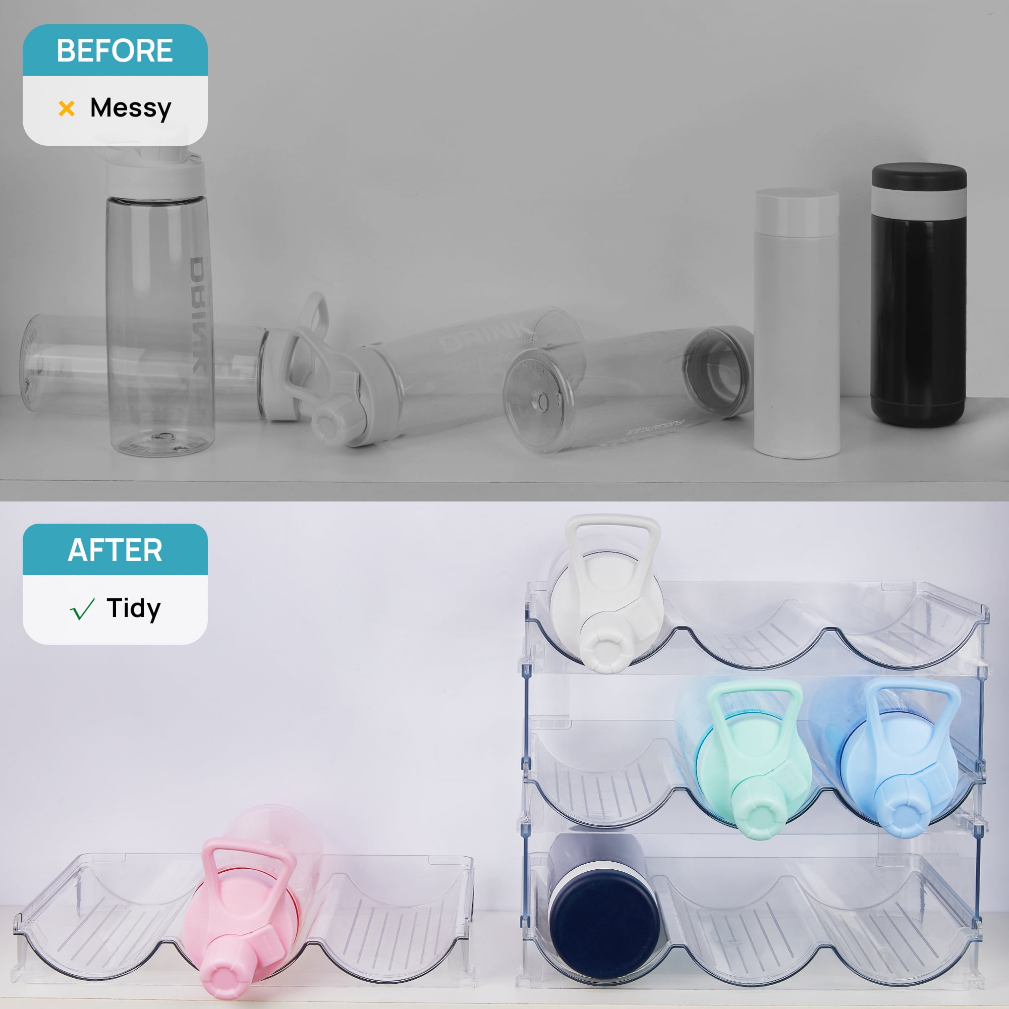 Transparent Stackable Plastic Water Bottle Storage Rack,three