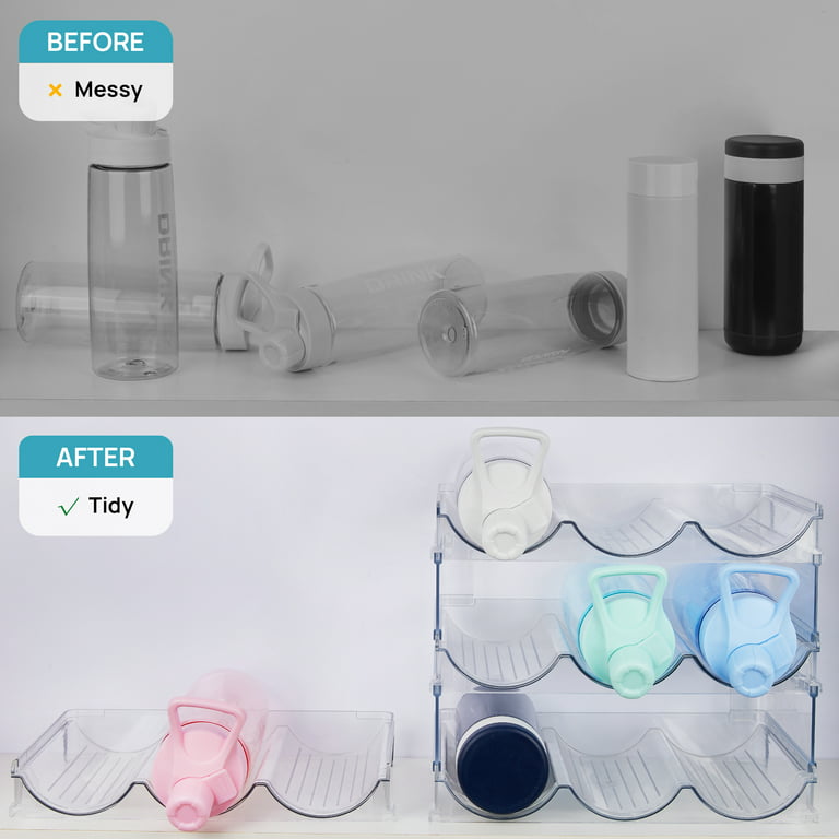 Spaclear 3 Pack Water Bottle Organizer, Stackable Kitchen Home Organization  and Storage Rack, Plastic Tumbler Holder for Kitchen Cabinet Cupboard