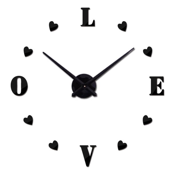 Personalidad europea y americana DIY Especificaciones súper grandes Reloj de pared con espejo simple Etiqueta de pared creativa 3D Reloj Espejo Reloj acrílico Eva Negro