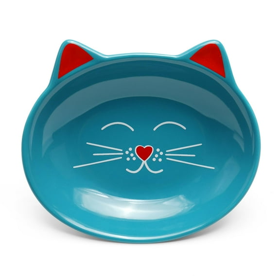 Park Life Designs Oscar Cat Dish Feeding Bowl, 4-Ounce, Ceramic, Blue