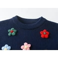 thumbnail image 5 of Bobifish Big Girls Light Blue Crew Neck Sweater Multi-Color Flower Applique Long Sleeve Sweaters Knitted Soft Cute Casual Kids Daily Pullover Top, 5 of 6