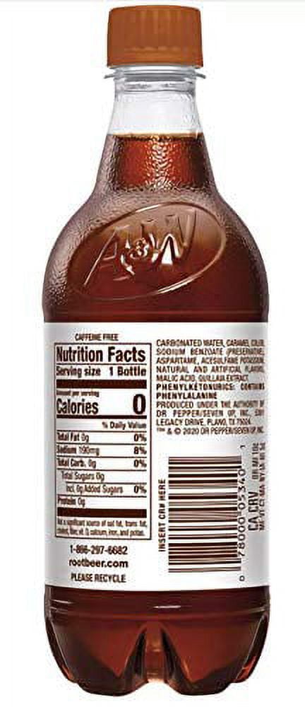 A&W Zero Root Beer, 20 Fl Oz Bottles, (Pack of 16, Total of 320 Fl Oz)