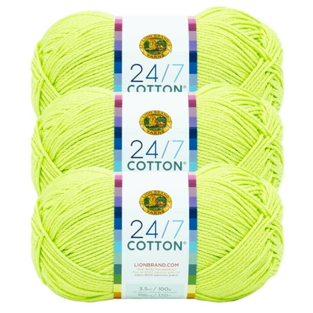 UPC: 0842093129219 | Lion Brand Yarn 24-7 Cotton Lime Medium Mercerized Cotton Green Yarn 3 Pack