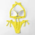 thumbnail image 4 of WREESH Womens Two Piece Swimsuit Halter Bikini Set High Cut Bikini Fashion Solid Bikini Push-Up Padded Swimsuit Set Beach Bathing Suit Yellow, 4 of 6