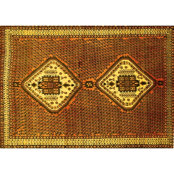 Ahgly Company Machine Washable Indoor Rectangle Persian Yellow Traditional Area Rugs, 5' x 7'