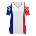 thumbnail image 4 of French Flags (France) Womens Summer V Neck Zipper Top Short Sleeve T Shirt Off Shoulder Top Casual Classy Loose Shirts, 4 of 7