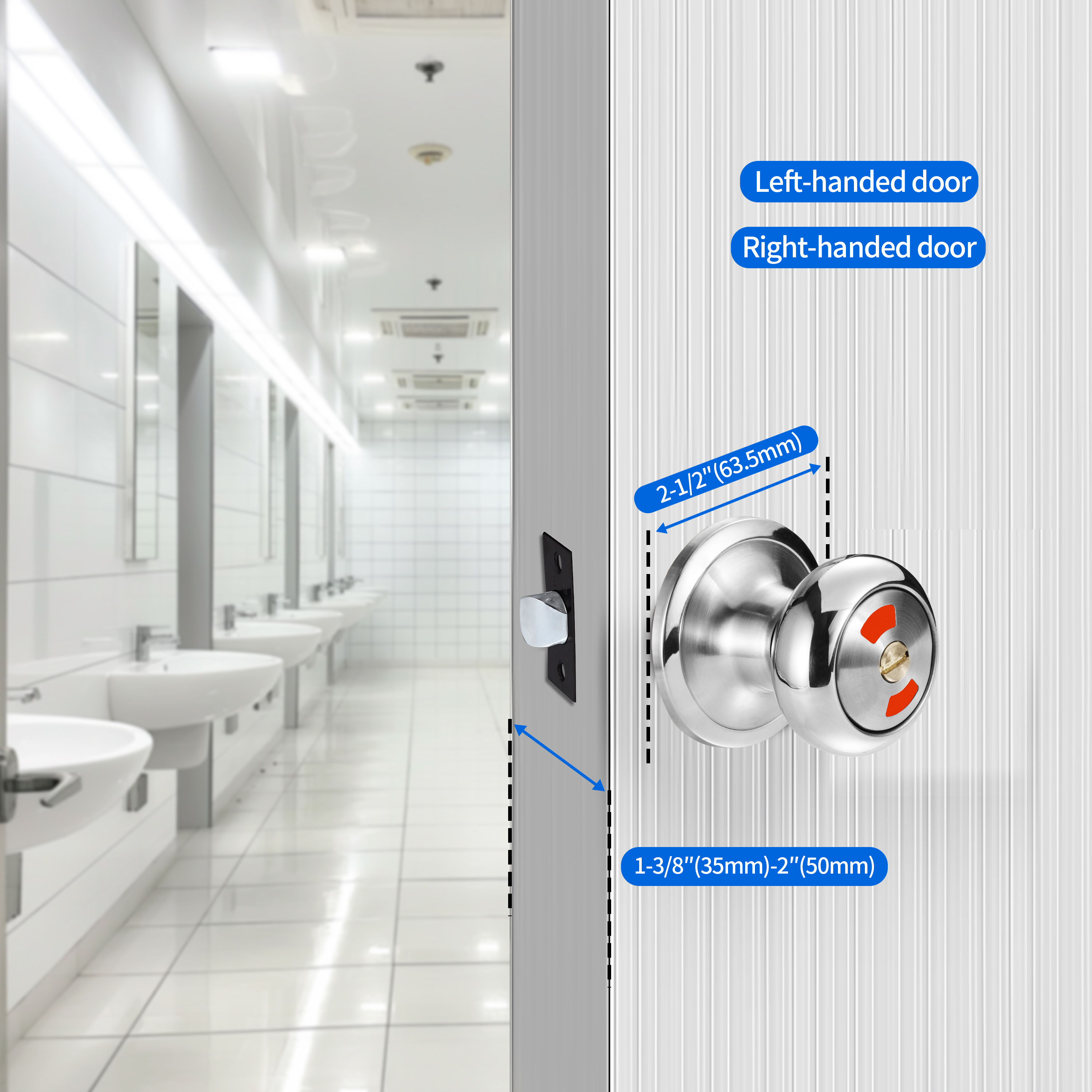 Mutex Twin-Pack Bathroom Door Lock Knob, Color Indicator for Vacant or Occupied in Use Restroom, Thumbturn, Emergency Unlock, Fits Standard 2 1/8" Doors