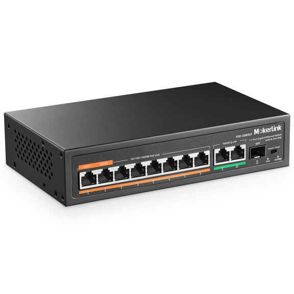 MokerLink 11 Port Gigabit PoE Switch with 3 Uplink Port, 120W, Support IEEE802.3af/at, Fanless, Unmanaged Switch