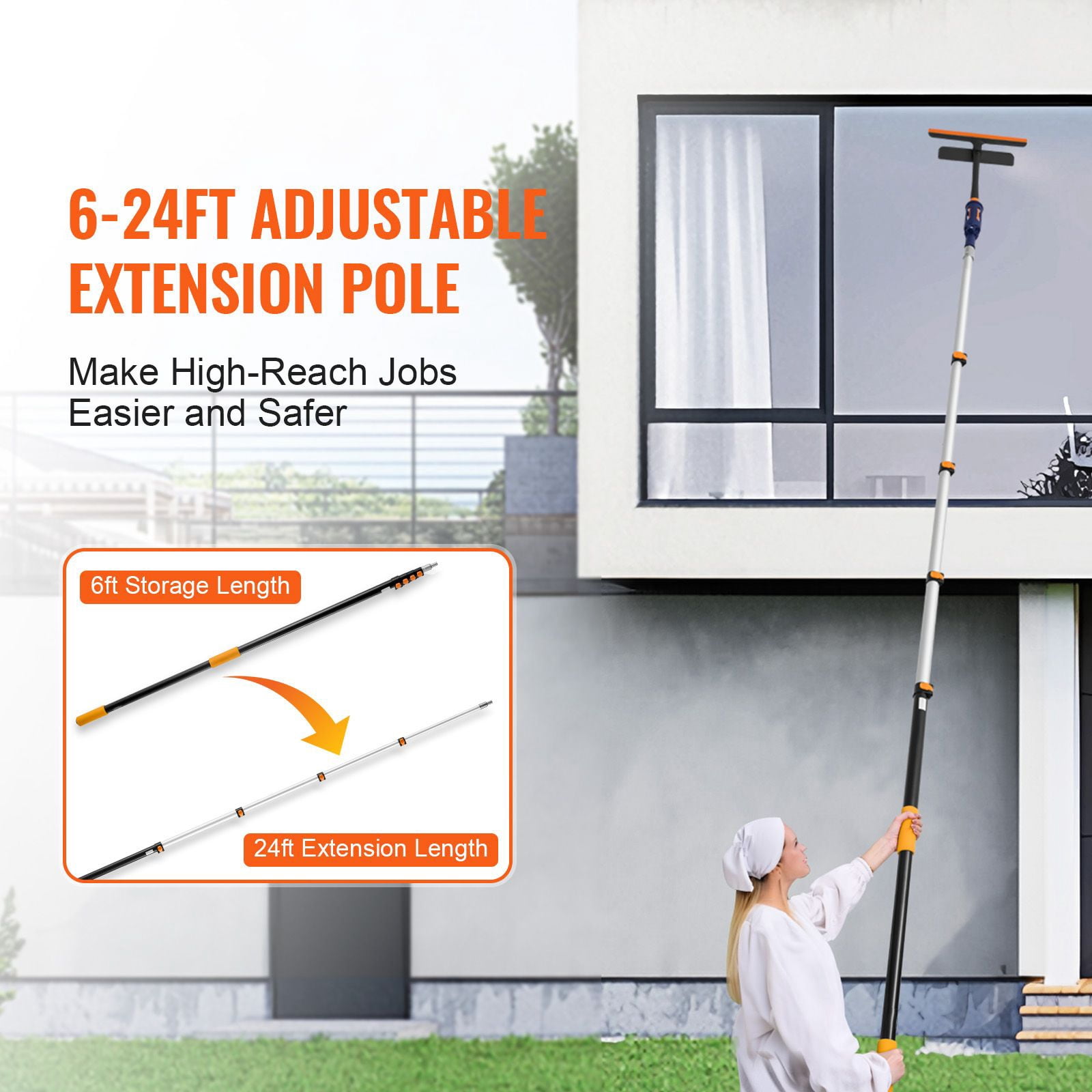 Telescoping Pole, 6 to 24 FT Pole, Extension Multi-Purpose Pole, Sturdy Aluminum Alloy Paint Extendable Pole with Flip-Lock Design, Telescopic Pole for Painting, Dusting and Cleaning