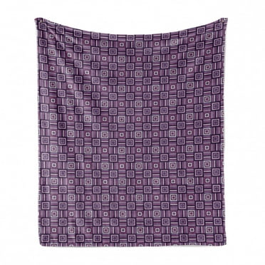 Abstract Soft Flannel Fleece Blanket, Pattern of Geometric Quadrilaterals Contemporary Stripes Squares Illustration, Cozy Plush for Indoor and Outdoor Use, 50" x 60", Purple and Plum, by Ambesonne