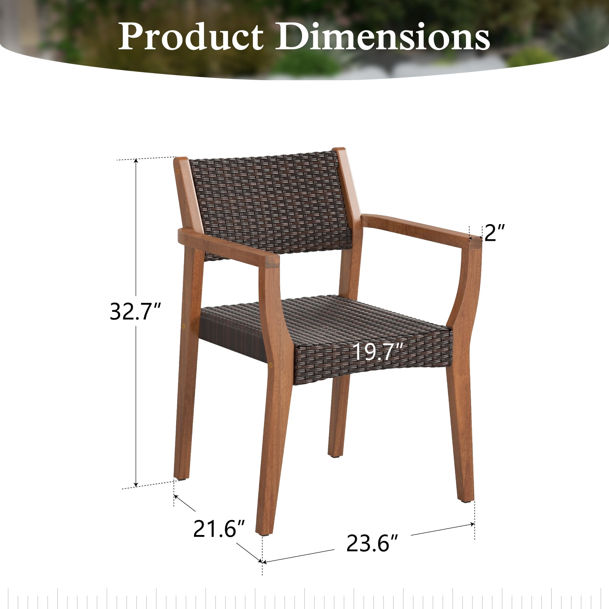 Alpha Joy Wicker Rattan Outdoor Patio Dining Chairs with Acacia Wood Structure - Set of 4, Dark Brown