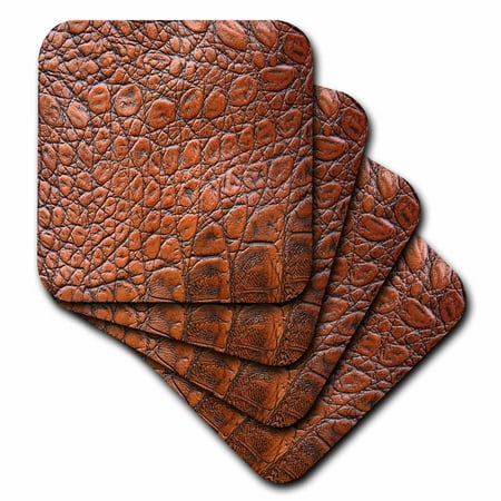 

3dRose Print of Reddish Brown Leather Close Up - Soft Coasters set of 4