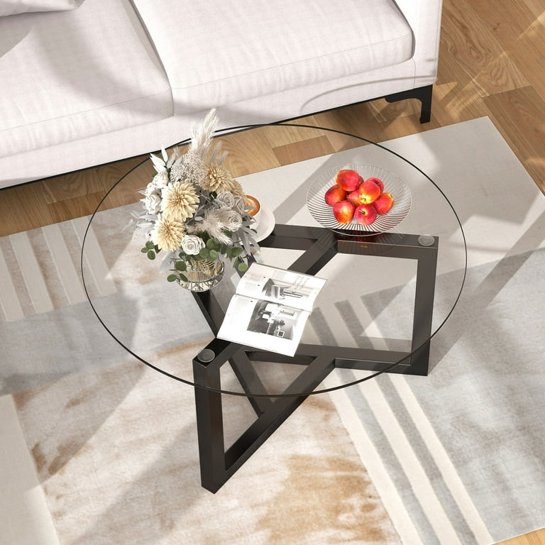 Round glass coffee table 2024 with wood base