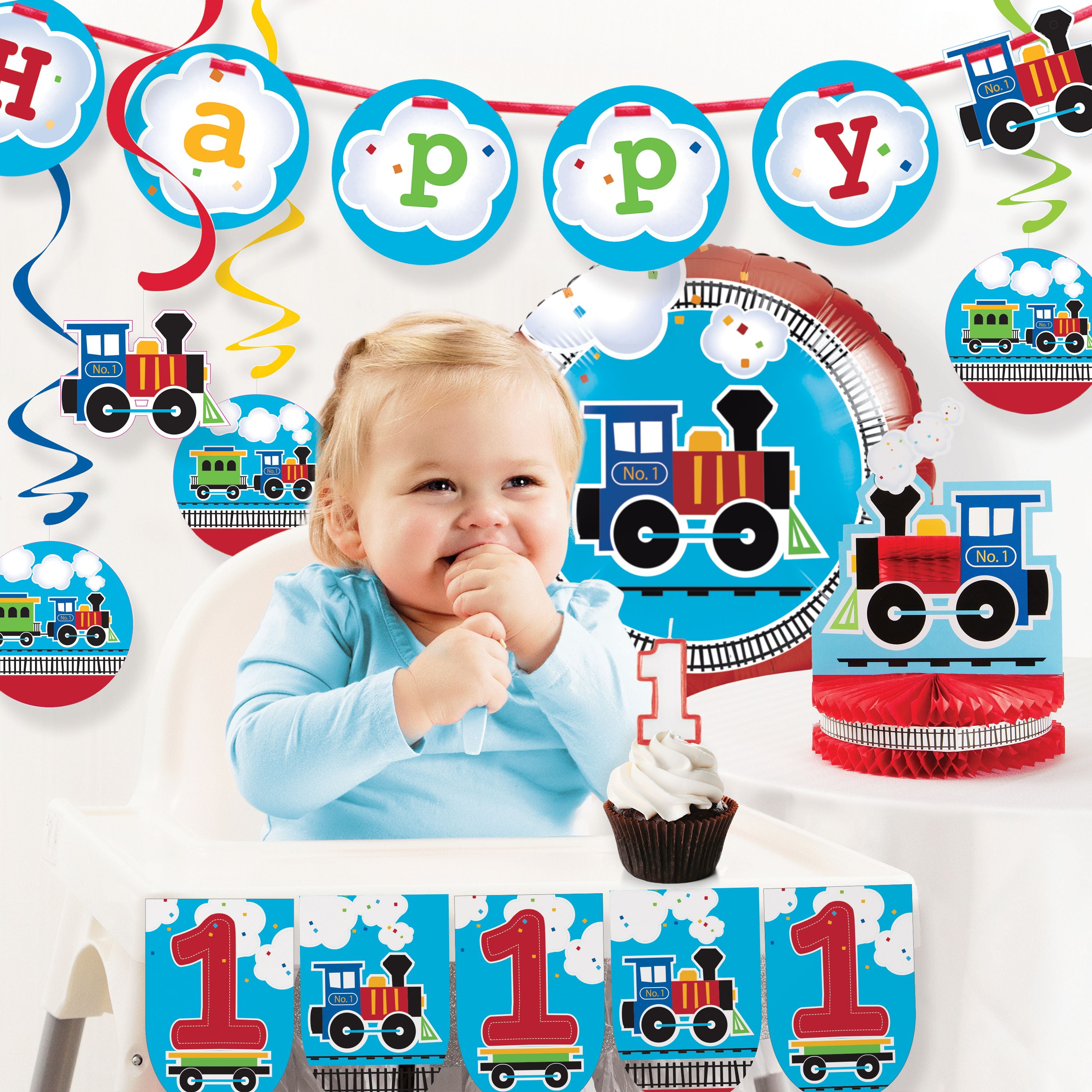 All Aboard Train 1st Birthday Party Decorations Kit - Walmart.com