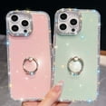 thumbnail image 4 of Designed for iPhone 16e Glitter Phone Case,Luxury Diamond Frame&Lens Ring,with 360°Rotation Diamond Ring Kickstand,Women Girls Shiny Shockproof Anti-fall Sturdy Phone Case,Star, 4 of 11