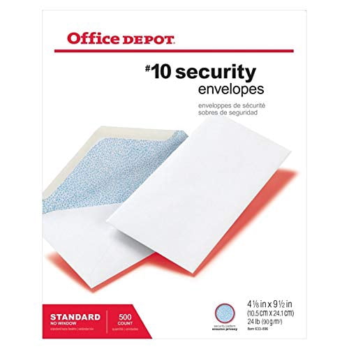 Office Depot Security Envelopes, #10 (4 1/8in. x 9 1/2in.), White, Box Of 500, 12012