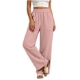 thumbnail image 4 of Aezemi Straight Leg Pants for Women, Linen Flowy Palazzo Drawstring Elastic Waist Trousers with Front Pockets, Summer Beach Vacation&nbsp;casual Trousers, 4 of 7
