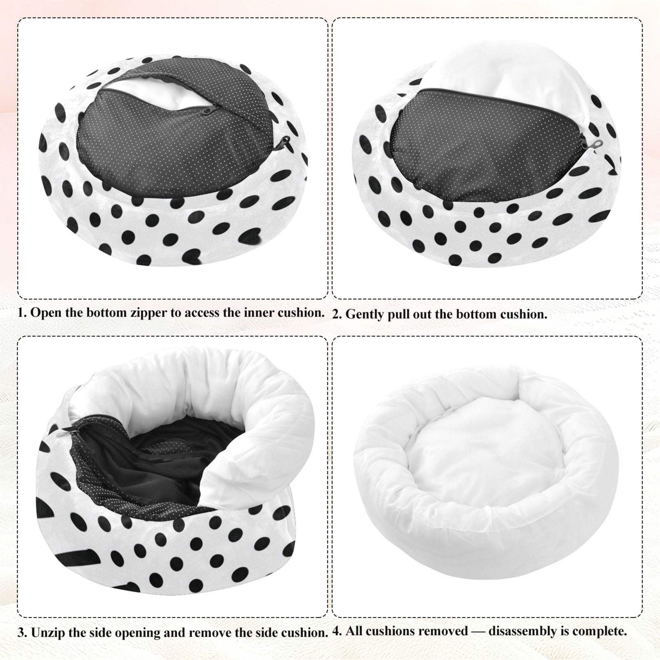 Iauyy Pet Couch Donut Cat Bed for Indoor Cats/Small Dogs Washable & Machine with Non-slip Bottom Calming Cat Furniture, Minimalist Black and White Dots (M)