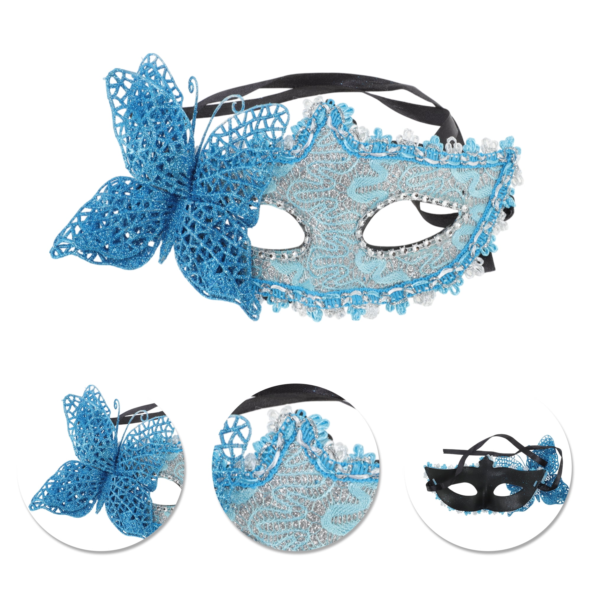 Unique Bargains 1 Pack Elegant 3D Butterfly Half Face Party Mask Blue