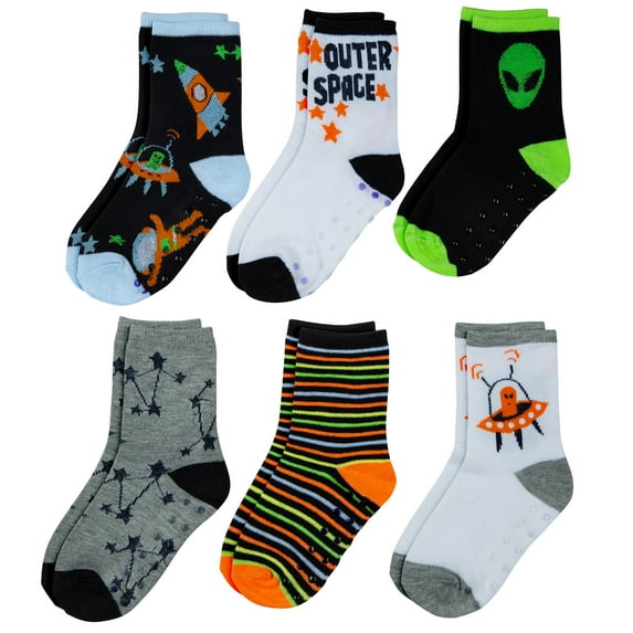 Peak 2 Peak Unisex Infant, Baby and Toddler 6-Pack "Space" Ankle Socks -2T-4T Months