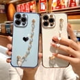 thumbnail image 2 of Compatible with Phone 14 Pro Max Cute Case Heart,Anti-Drop Protective Case for Women with Metal Chain Strap Girly Case Design for 14 Pro Max - 6.7 inch (LightBlue), 2 of 14