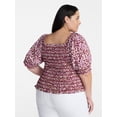 thumbnail image 3 of Terra and Sky Women’s Plus Smocked Blouse with Elbow Length Sleeves, Sizes 0X-4X, 3 of 5