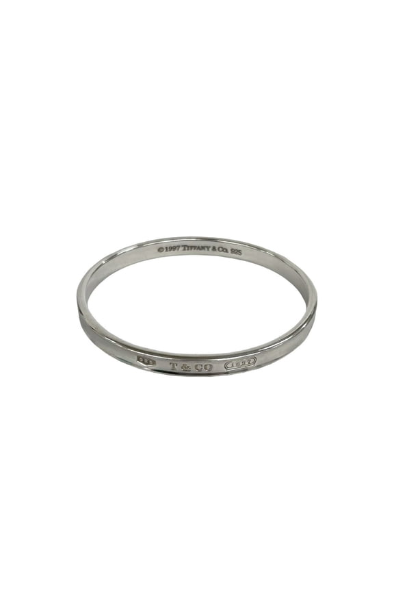 Pre-Owned TIFFANY&Co. Tiffany Logo Engraved Narrow Bangle, Sterling Silver 925 Bracelet,...