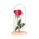 thumbnail image 1 of Lámpara LED con cúpula de cristal y base de madera beige y rosa roja, un regalo romántico para cumpleaños y bodas, 1 of 8