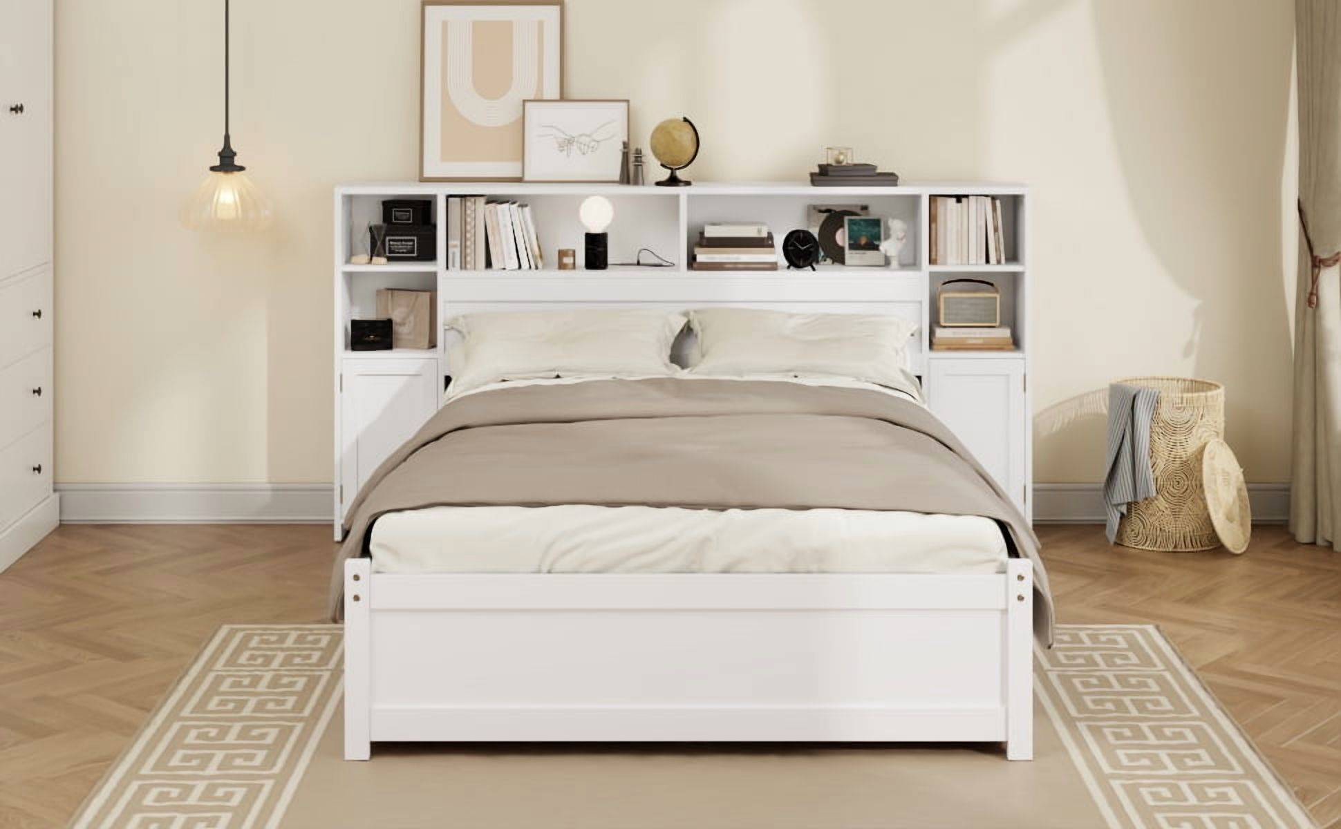 MAYEERTY Twin White Wooden Storage Bed Bookcase Headboard 6 Drawers Charging for Teens Adults