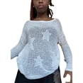 thumbnail image 2 of Pull Oversize pour Femmes Manches Longues Croisé Imprimé Punk Déchiré Tricoté Mode Urbaine, 2 of 5
