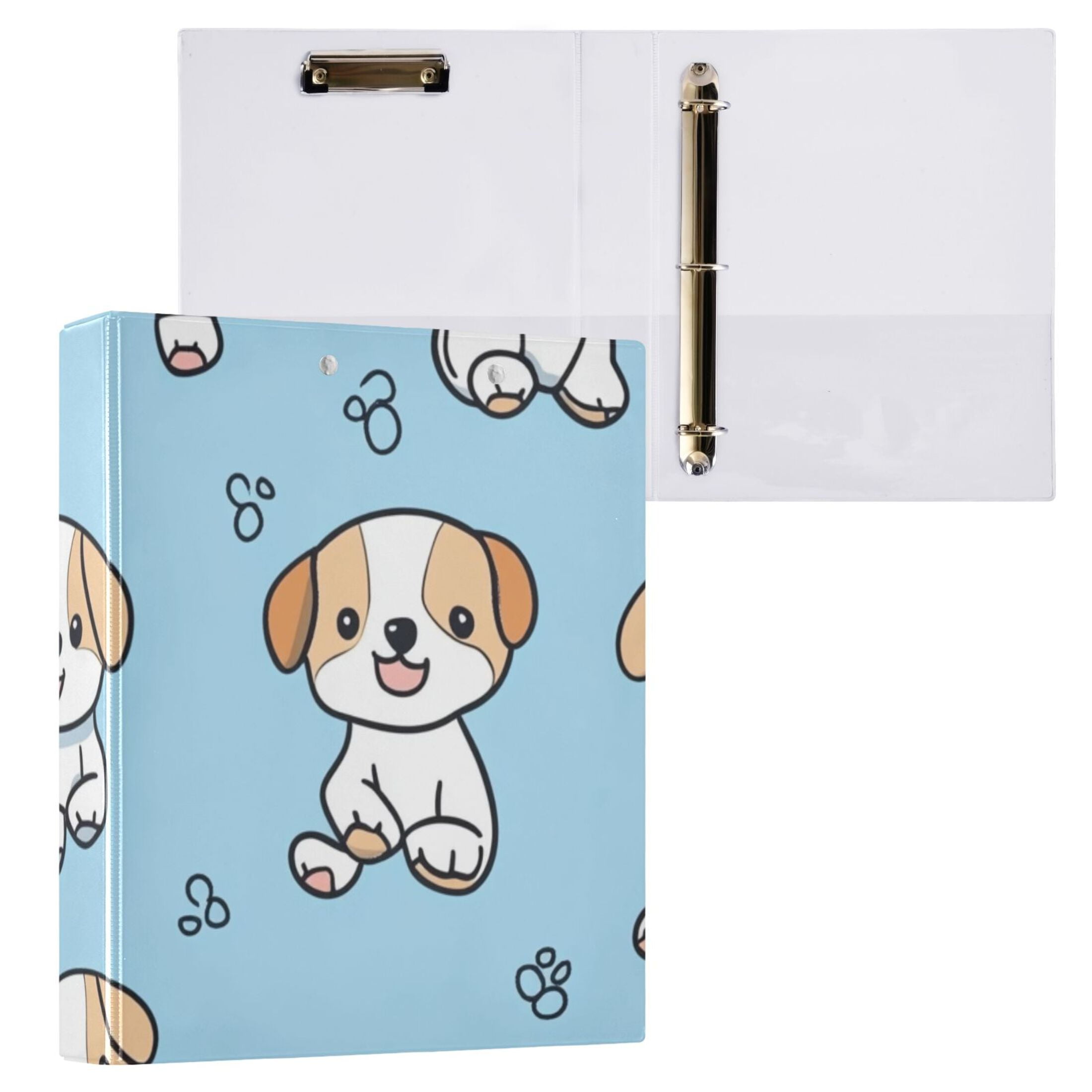 Cute Puppy 3 Ring Binders 1.5 inch Hardcover File Folders with Interior Pockets A4 Size Organizer for School Office Hospital