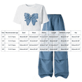 thumbnail image 3 of GXWEA Cute Clothes For Girls Girls Fashion Outfit Bow Print Short Sleeve + Blue Cargo Wide Leg Pants 2 Piece Set(12-13 Years,Blue), 3 of 7