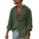 thumbnail image 2 of pstuiky camisetas de manga larga para hombre, Camisa de lino con botones y solapa de manga larga para hombre Tops de hombre m, 2 of 6