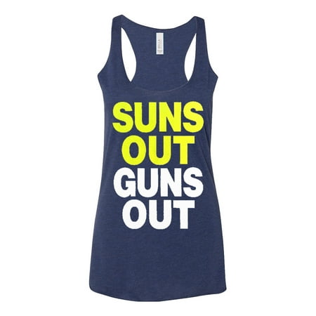 Women's Yellow suns Out Guns Out C6 Navy Triblend Racerback Tank Top Large